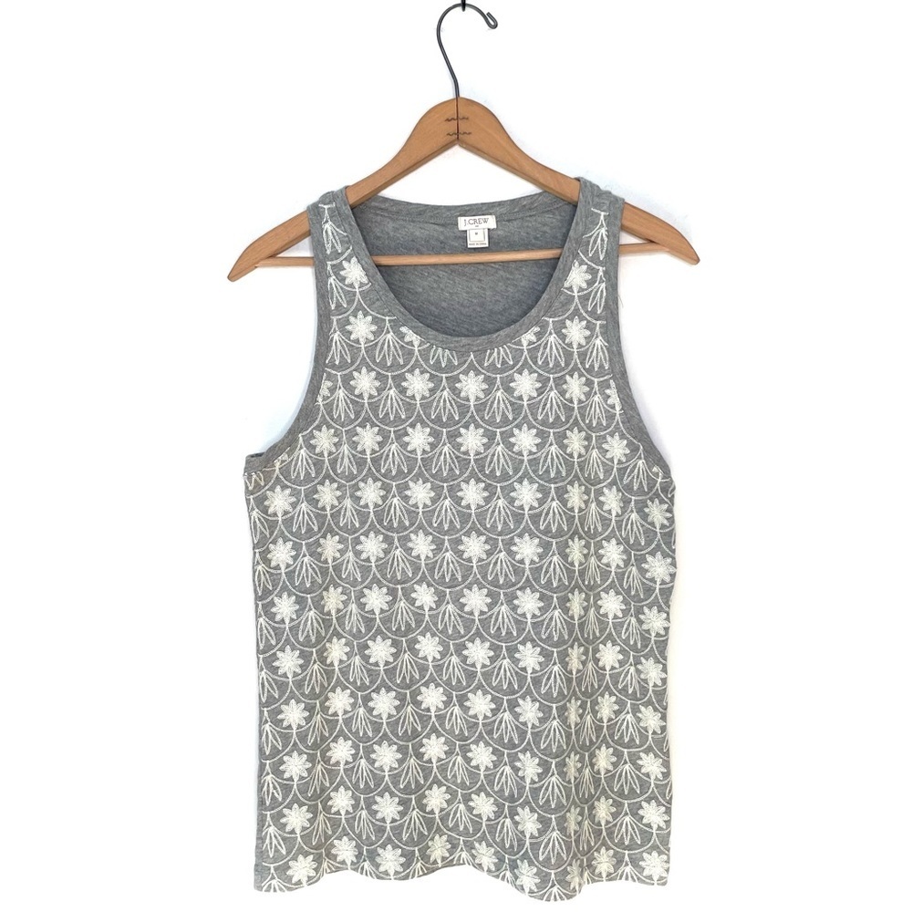J. Crew | Floral Crochet Overlay Gray Tank Top - Picture 2 of 6